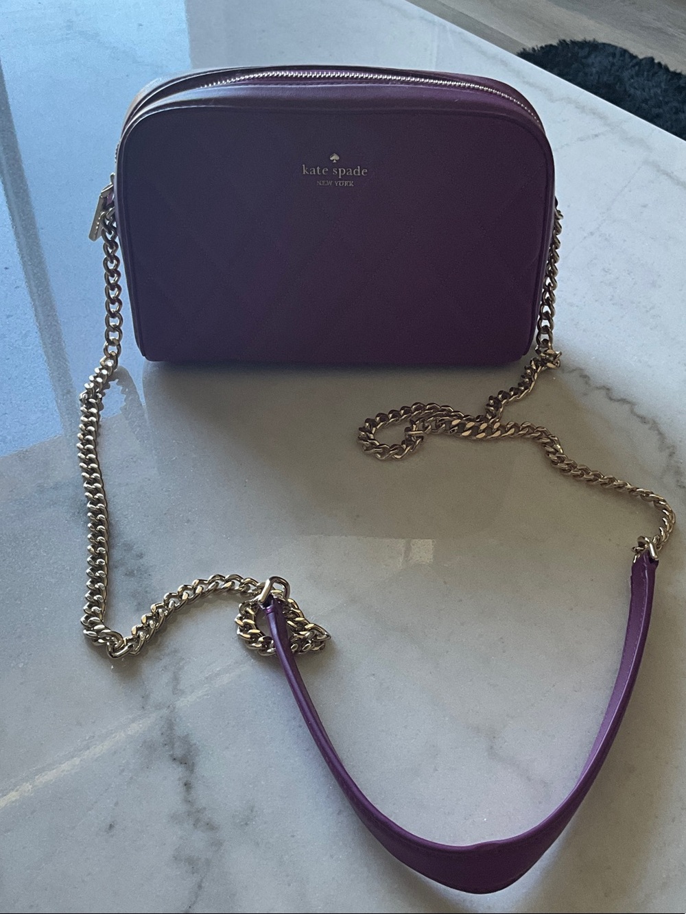 kate spade Quilted Purple Leather Crossbody with Gold Chain